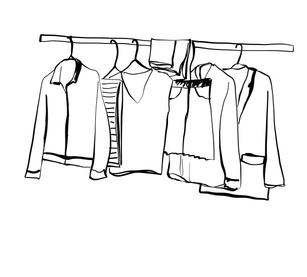 手绘的衣柜草图。衣服在衣架图片下载