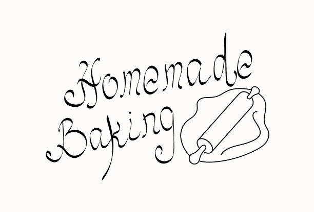 Logo，文字自制烘焙食品。面团和擀面杖。手绘字体。图片下载