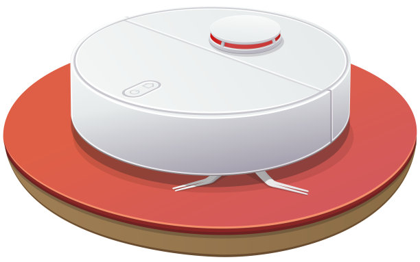 红色油毡地板上的机器人吸尘器(镂空)图片下载