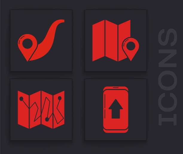 设置城市地图导航信息图、路线定位信息图、带位置标记的折叠地图和带位置标记图标的折叠地图。向量图片下载