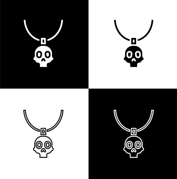 设置项链护身符图标孤立在黑色和图片下载