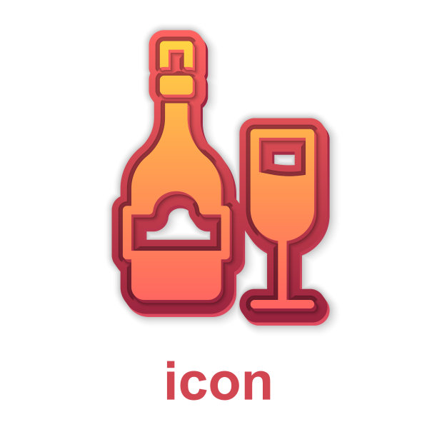 金色香槟瓶与玻璃图标孤立图片下载