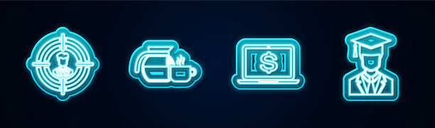 设置线头狩猎咖啡壶与杯型笔记本电脑图片下载