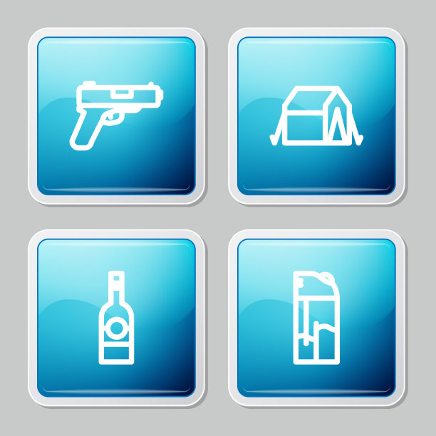 设置行手枪或枪旅游帐篷瓶的图片下载