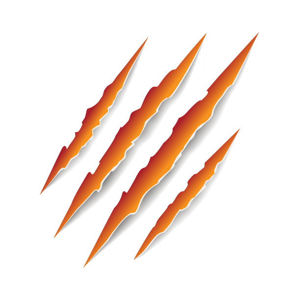 橙色动物爪印，抓痕，爪切猫，老虎，狗，狮子，怪物孤立在白色背景上。图片下载