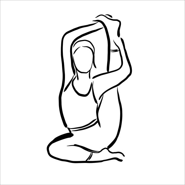 女孩做瑜伽。运动。体操。黑白素描图片下载