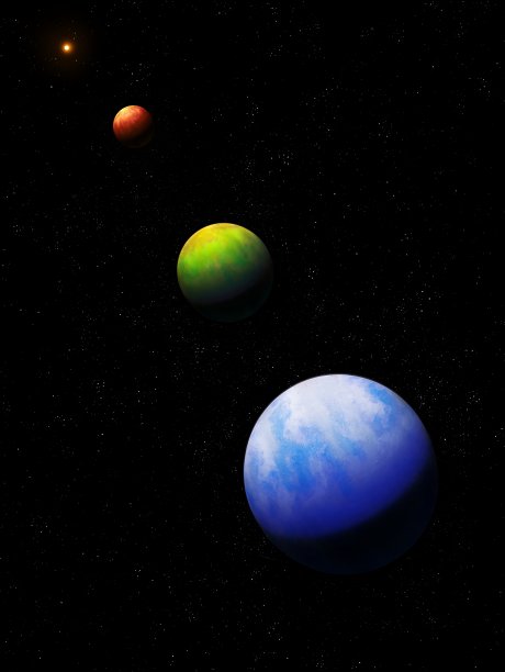 太空中的三颗行星排成一行图片下载