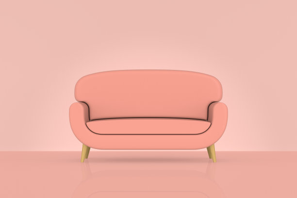 皮革沙发在粉红色的背景。三维演示图片下载