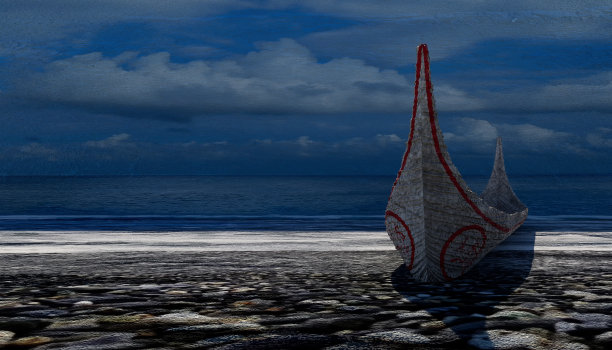 海滩边的小船的3d渲染图片下载