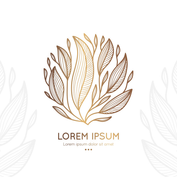 带有圆形叶子的金色徽章。可用于珠宝、美容、时尚等行业。伟大的标志，字母组合，邀请，传单，菜单，背景，或任何理想的想法。图片下载
