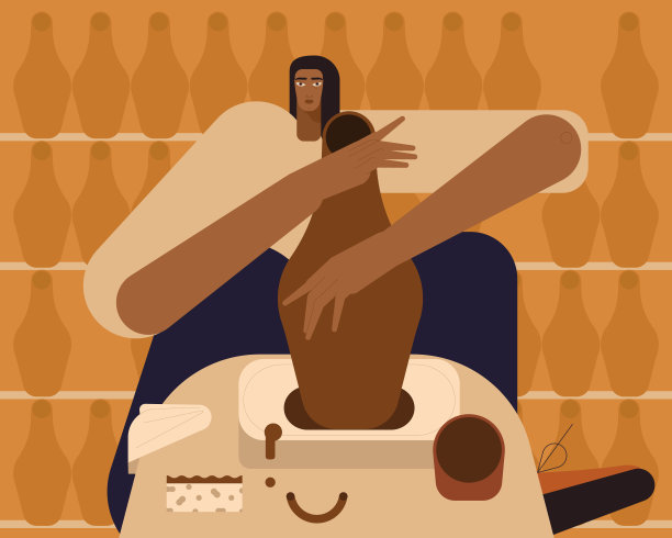 一位妇女在陶器作坊制作和装饰陶器、陶器、盘子和其他陶瓷制品。图片下载