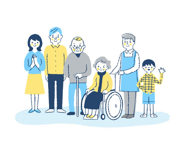 轮椅奶奶，助手和家人图片下载