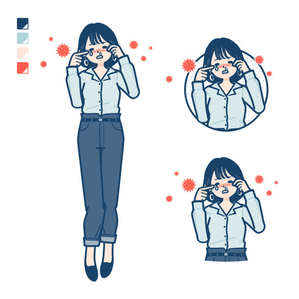 年轻女子穿着一件开领衬衫，上面有花粉过敏的图片图片下载