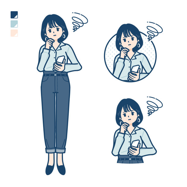 一名年轻女子，穿着一件开领衬衫，手里拿着一部智能手机，还有一些麻烦的图片图片下载