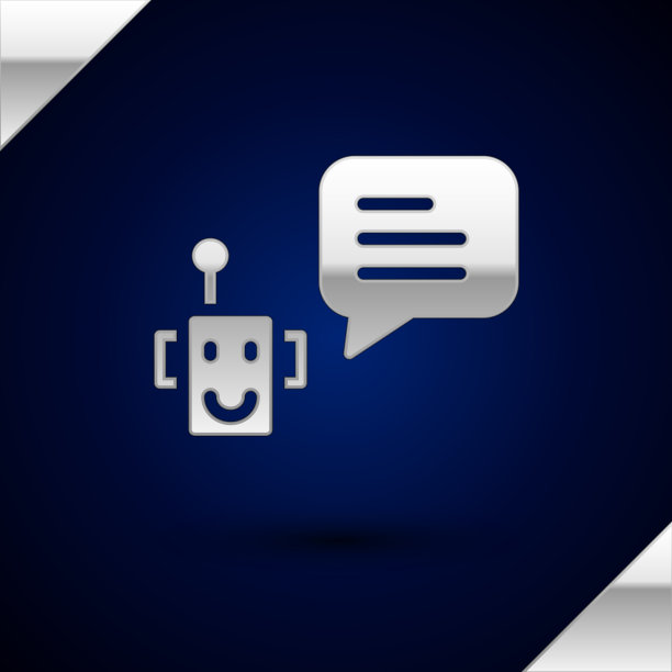 银色机器人图标孤立在深蓝色背景图片下载