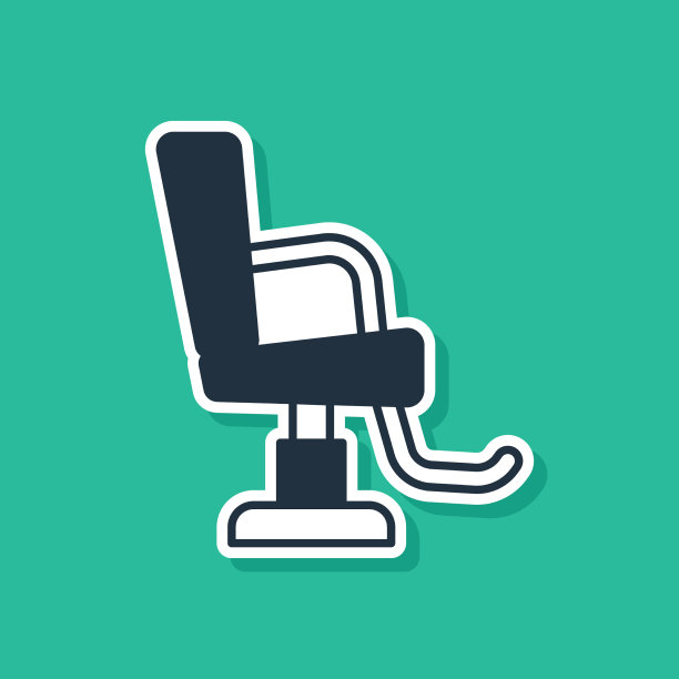 蓝色理发店椅子图标孤立在绿色上图片下载