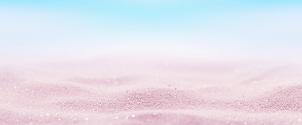 海色粉红沙背景。海滩假期夏天。全景横幅。图片下载