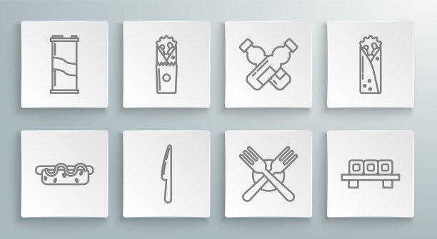 设置线热狗三明治与芥末烤串图片下载