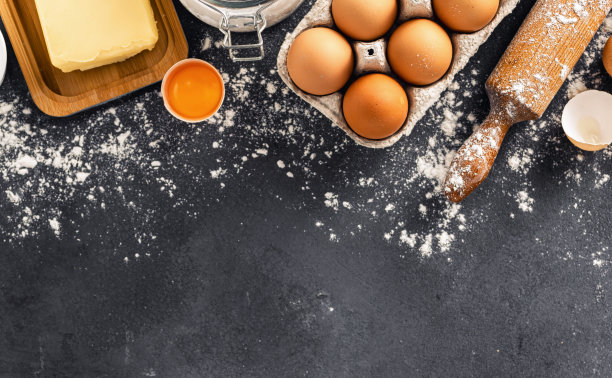 配料烹饪派与复制空间面包房背景顶视图图片下载