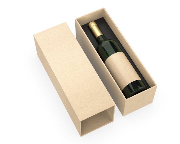 带空白标签和吊牌的酒瓶，用纸盒包装进行商标和模拟。图片下载