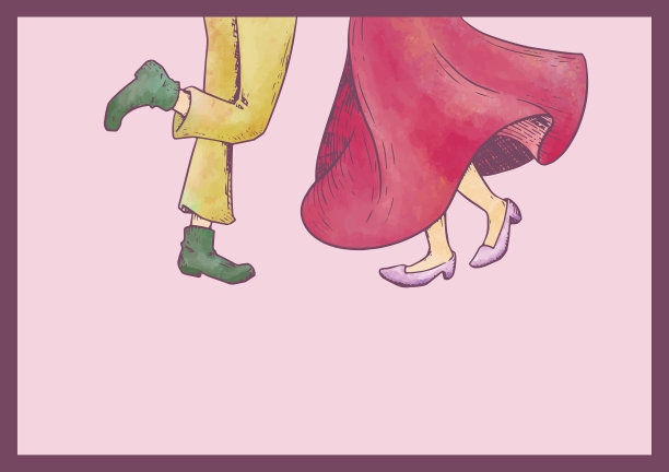 复古插图跑上两个好朋友散步爱的人爱的约会有趣的郊游跳过购物图片下载