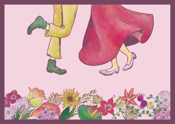 两个人跑上花花花的花园好朋友散步爱的爱人爱的约会图片下载