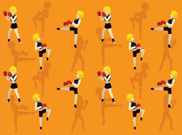 拳击姿势卡通侧面踢无缝壁纸背景图片下载