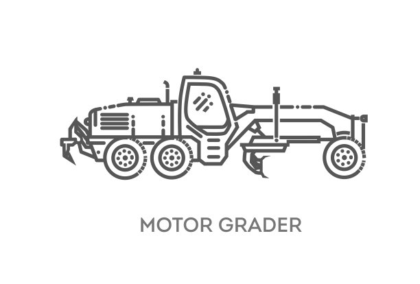 自行式平地机。工业运输。工业机械图标。矢量符号图片下载