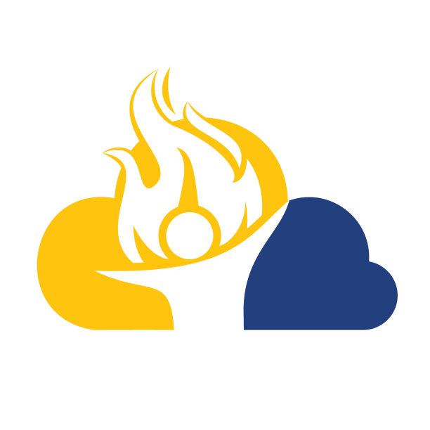 消防员和云矢量标志设计。红火字标志。图片下载