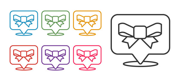 设置线礼物弓图标孤立在白色背景上。设置图标丰富多彩。向量图片下载