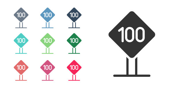 黑色限速交通标志100公里图标孤立在白色背景上。设置图标丰富多彩。向量图片下载