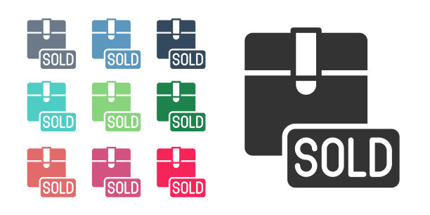 黑色售出图标孤立在白色背景。设置图标丰富多彩。向量图片下载