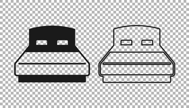 黑色大床两个或一个人图标孤立在透明的背景。向量图片下载