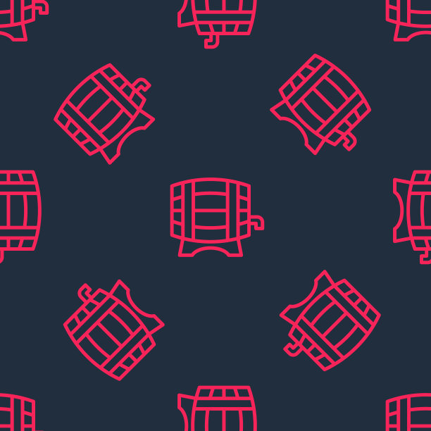 红色线木桶架上与stopcock图标孤立无缝图案黑色背景。向量图片下载