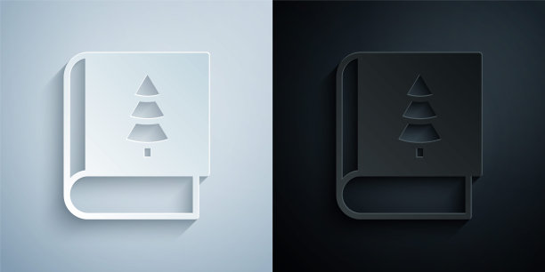 剪纸圣诞书封面或传单模板图标孤立的灰色和黑色背景。圣诞快乐，恭贺新禧。纸艺术风格。向量图片下载