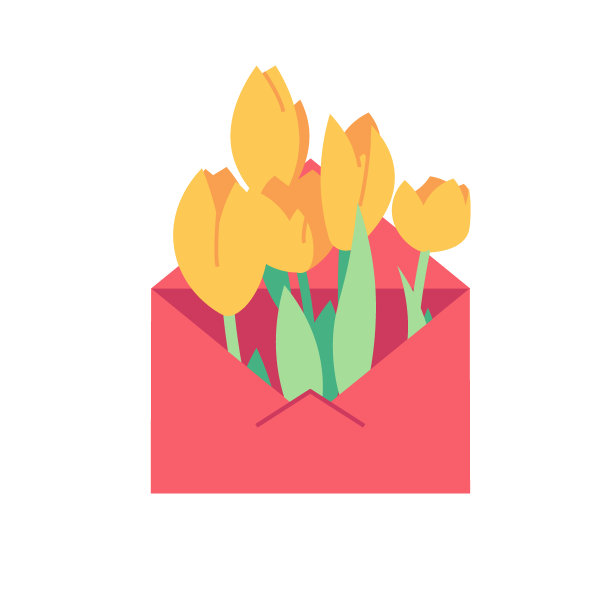 黄色郁金香的图标。矢量插图的鲜花递送服务，植物订购在线，花店。网页横幅的平面设计，移动应用程序图片下载