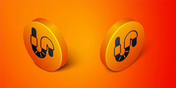 在橙色背景上隔离的等距蠕虫图标。渔具。橙色圆按钮。向量图片下载