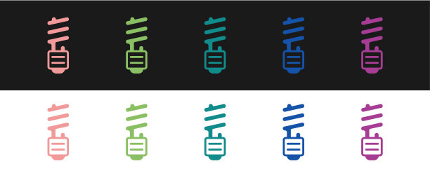设置LED灯泡图标孤立在黑白背景上。经济型LED照明灯泡。节约能源灯。向量图片下载