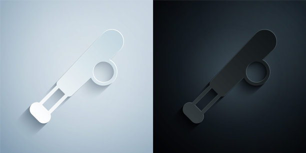 纸剪棒球棒与球图标孤立在灰色和黑色背景。纸艺术风格。向量图片下载