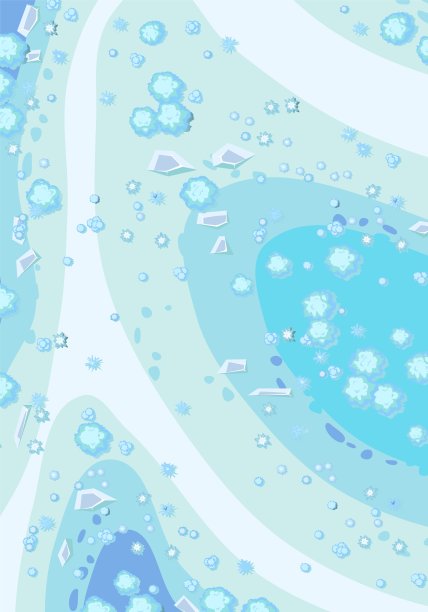 冬季景观俯视图。在寒冷的季节，自然多雪，霜冻。从高。白色和蓝色的雪堆。插图在卡通风格的平面设计。向量图片下载