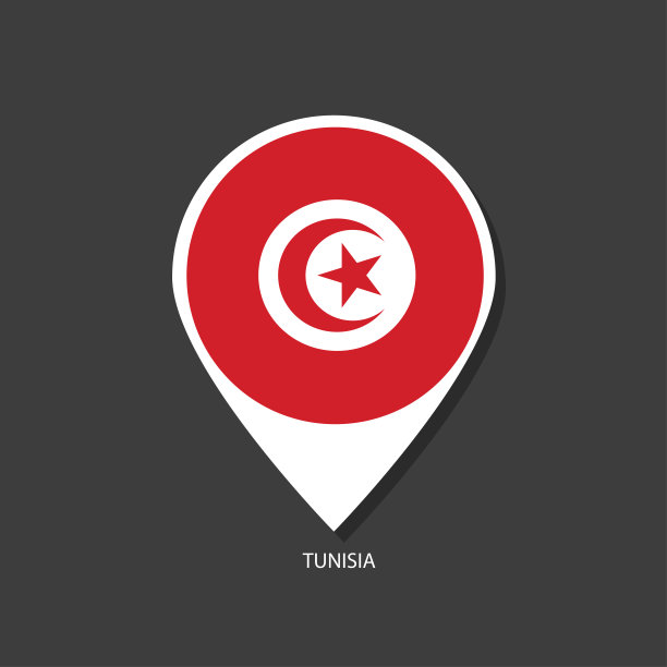 突尼斯国旗签到图标与城市的名字在黑色背景上。图片下载