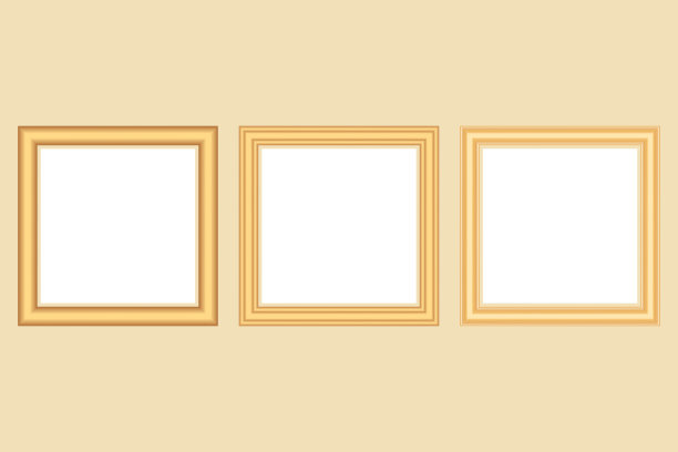 为您设计的方形金色复古木框。复古封面。文本。古董黄金现代矩形框架。模板向量插图图片下载