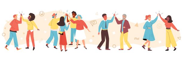 快乐的人互相击掌，友谊和团结的概念-在白色的平面矢量插图。图片下载