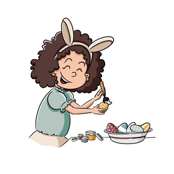 女人深色卷发与兔子耳朵复活节彩蛋。五颜六色的复活节。每一天的生活收集。图片下载