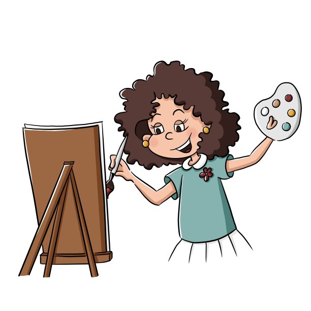 深色卷发的女人用毛笔作画。爱的艺术。每一天的生活收集。快乐在每一刻。图片下载