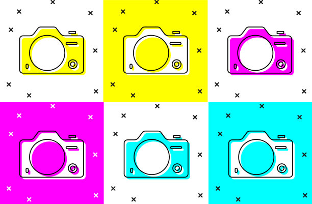 设置照片相机图标孤立的颜色背景图片下载