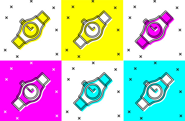 设置腕表图标孤立的颜色背景图片下载