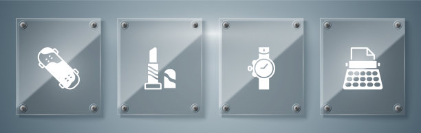 设置复古打字机、手表、口红和图片下载