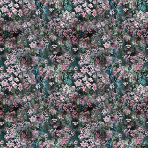 无缝图案开花杏树油画图片下载