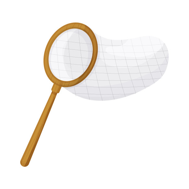 网与木柄蝴蝶或鱼捕手卡通风格孤立在白色背景上。钓鱼器材，爱好。矢量图图片下载